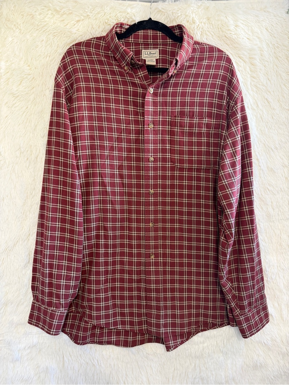 LL Bean Mens Preppy Plaid Long Sleeve Button Up Shirt Size L Red Ivy League READ